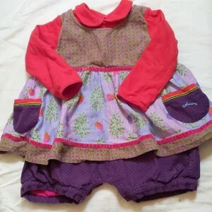 Catimini Red and Purple Dress 18 Months Quirky Boho Made In France